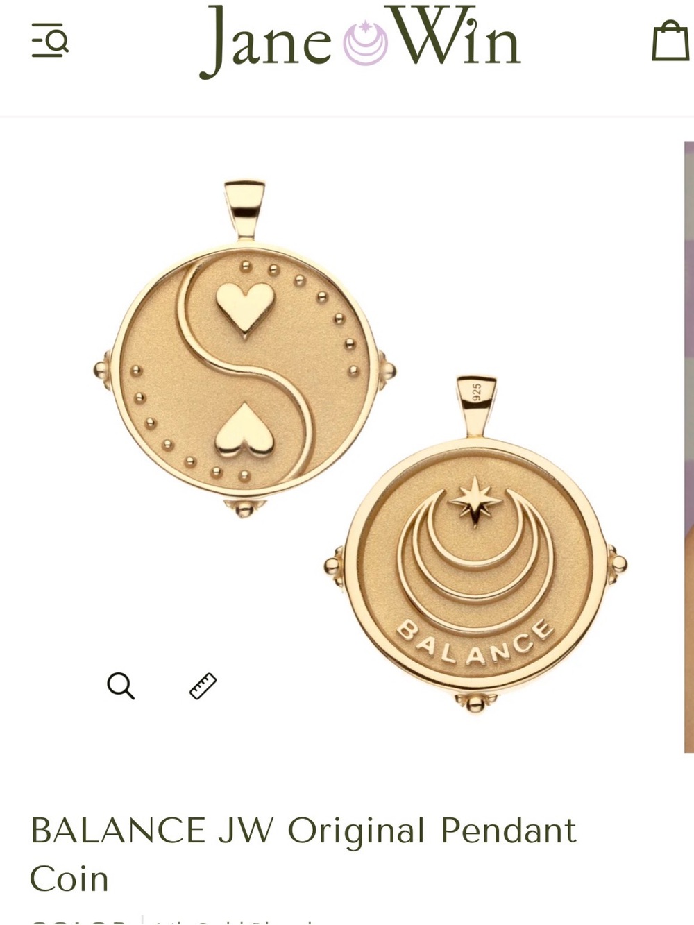 Jane Win Balance JW Original Gold Pendant Coin Necklace NWT - Picture 2 of 7